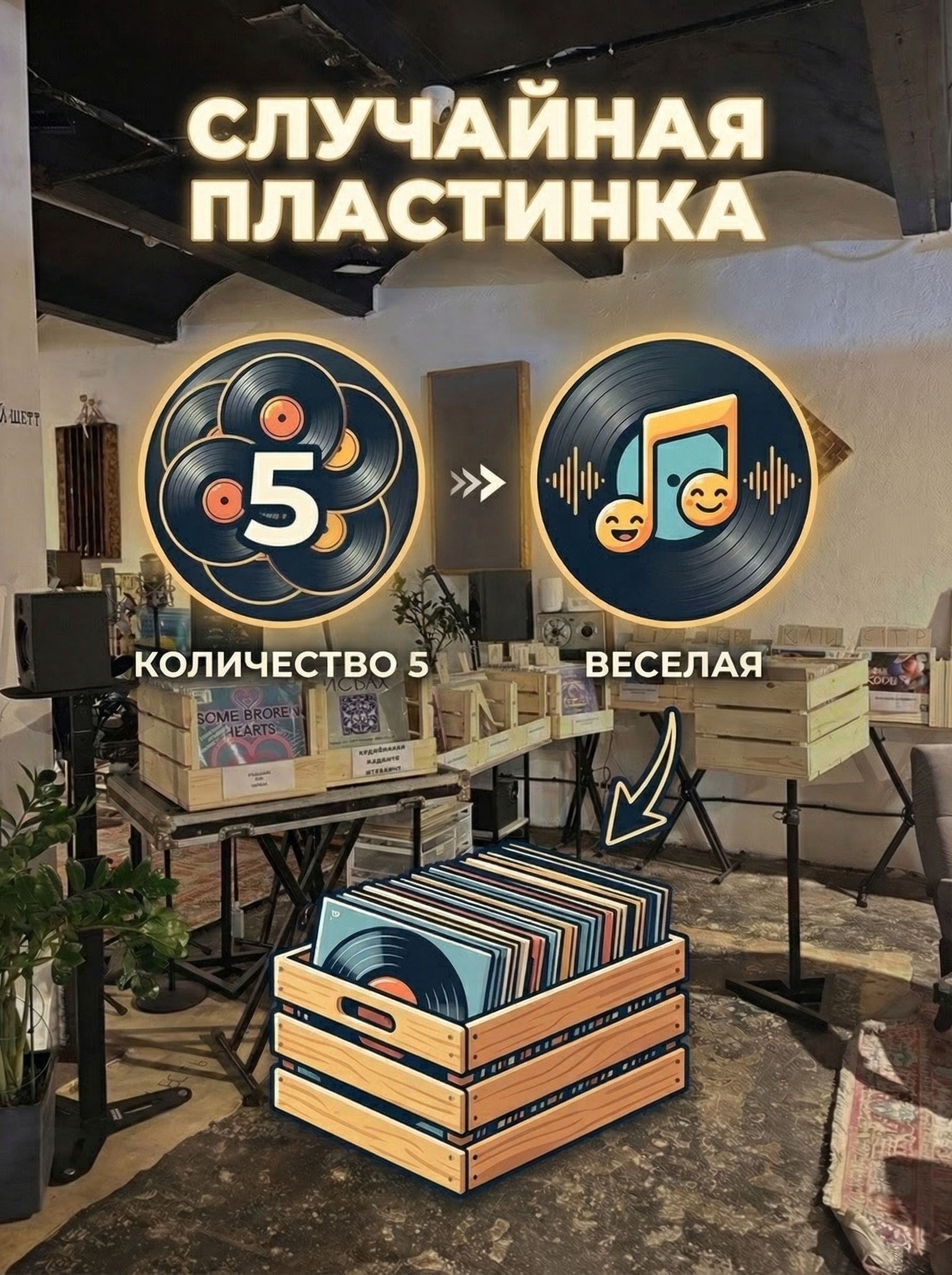 Комплект из 5-ти случайных виниловых пластинок. Особенность: Веселая